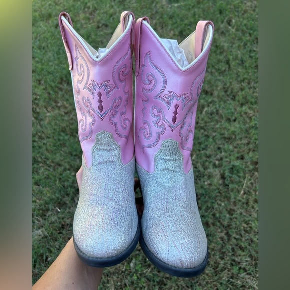 Old West Pink and silver glitter cowboy western kids Boots Sz-1. A - Picture 11 of 12